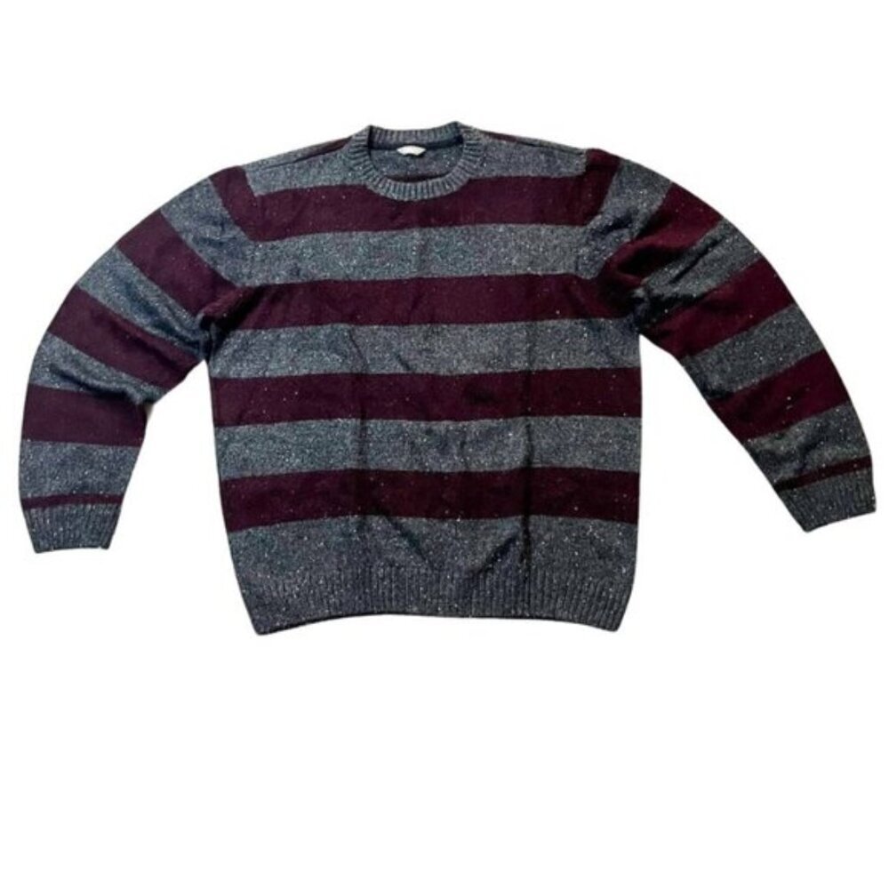 Denver Hayes Cotton Blend Crew Neck Striped Knit Pullover Sweater Mens 2XL Brown